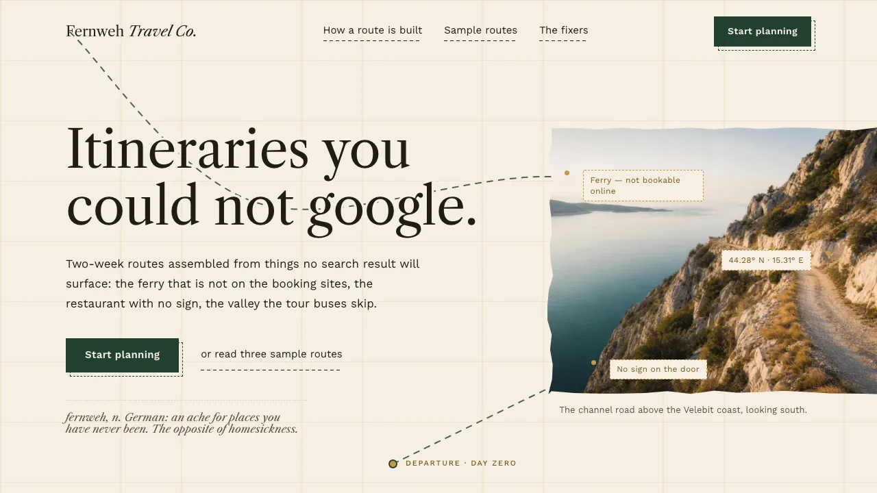 Website design — a travel agency concept build for Fernweh Travel Co.