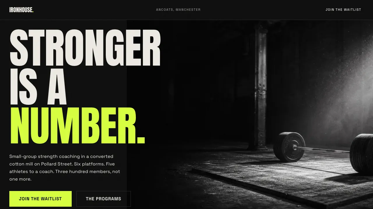 Website design — a fitness studio concept build for IRONHOUSE