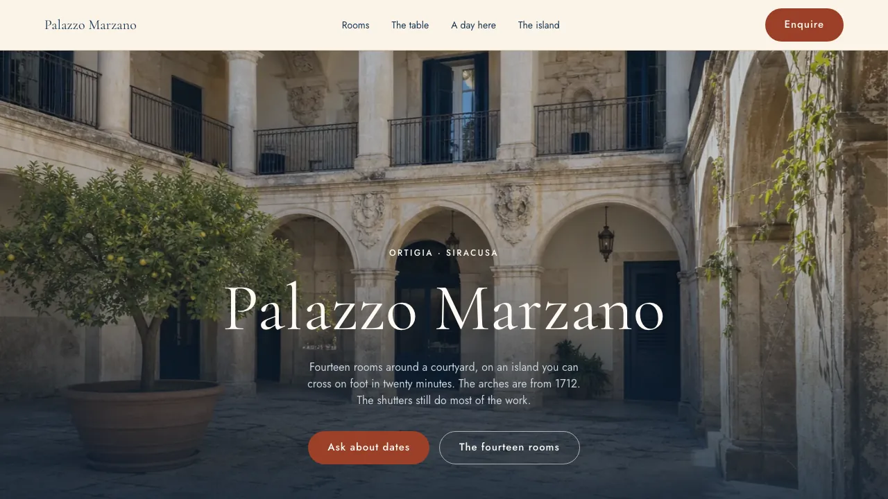 Website design — a boutique hotel concept build for Palazzo Marzano