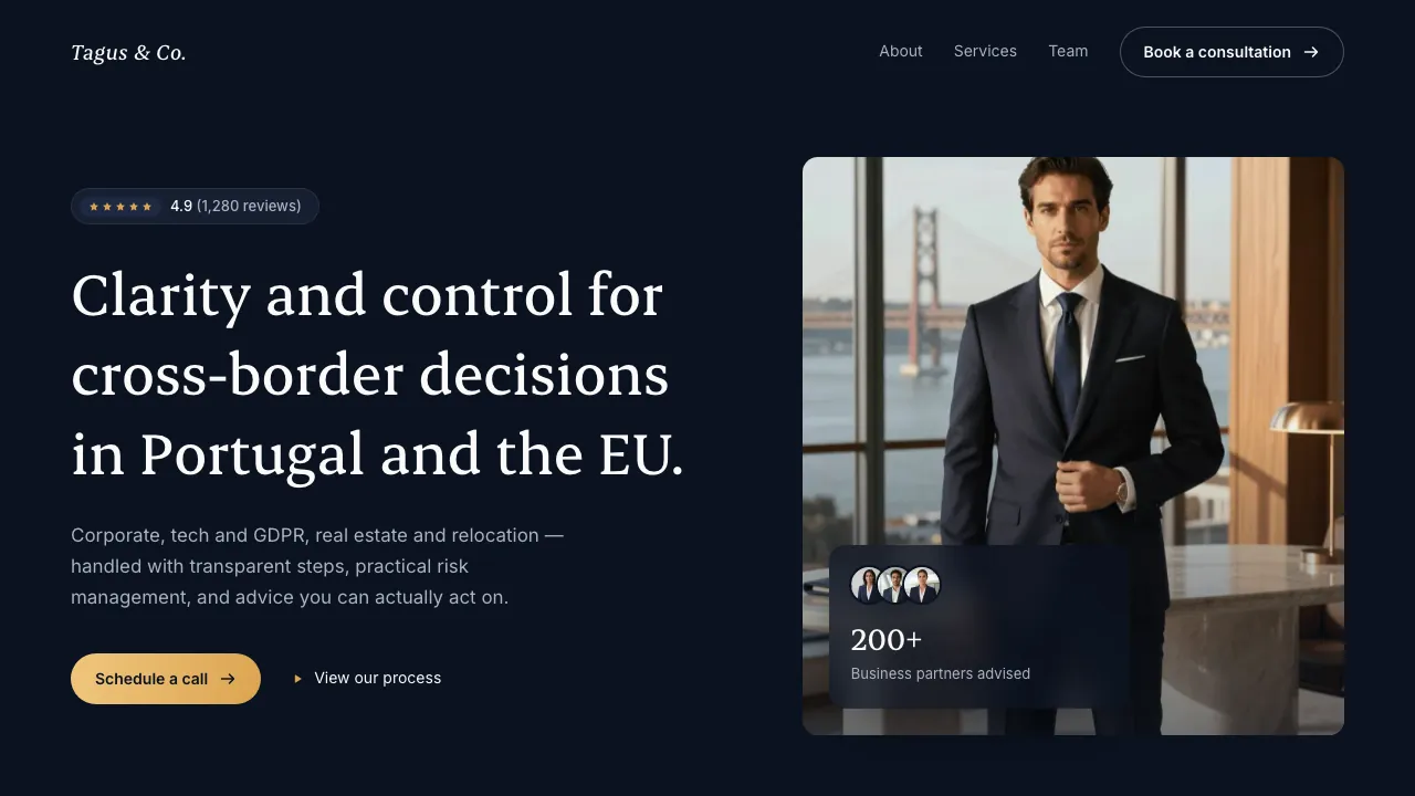 Website design — a law firm concept build for Tagus & Co.