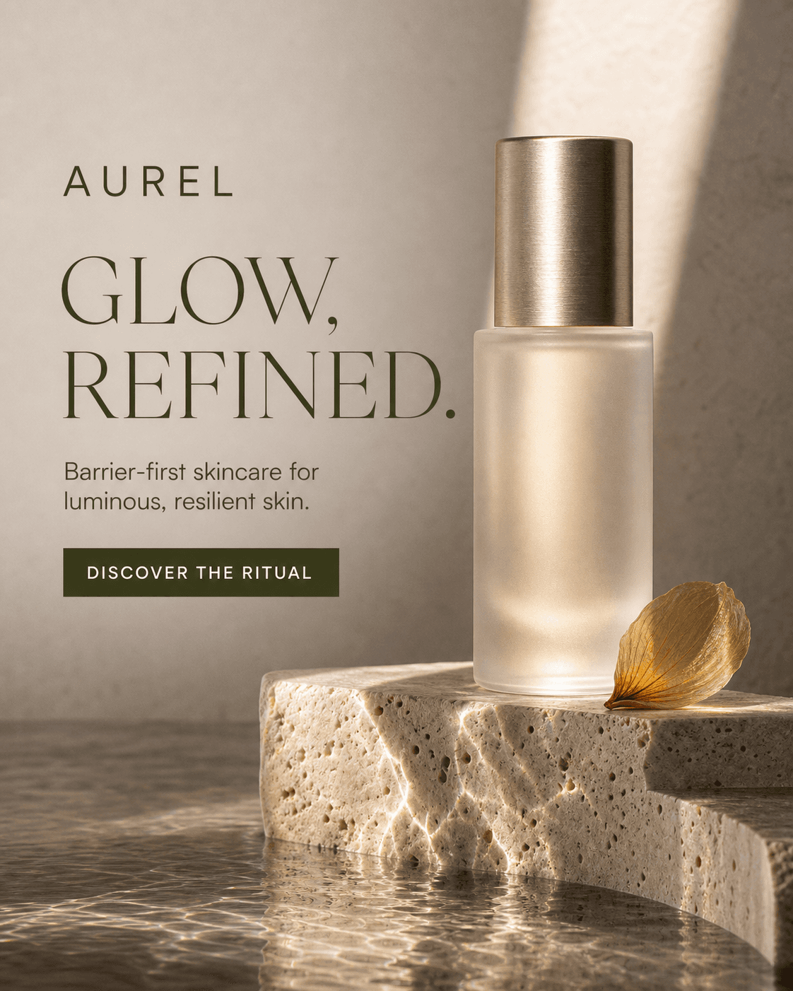AI-generated social ad creative for a luxury skincare brand