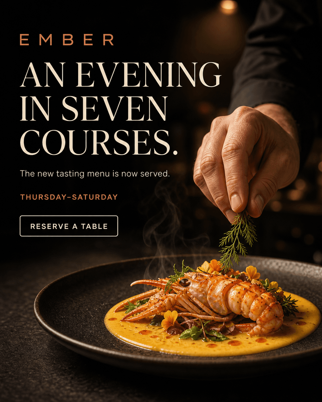 AI-generated social ad creative for a fine-dining restaurant